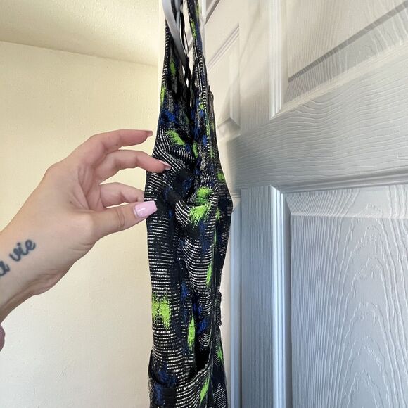 Heroines London Size 12 Dress Abstract Paint Pattern Lime Green Black NWOT $328 - Picture 6 of 9